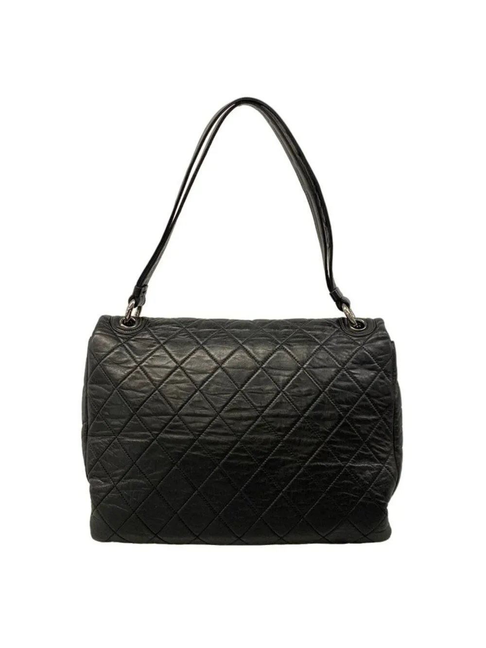 Chanel Shoulder Bag Quilted Black Silver Double Flap Leather